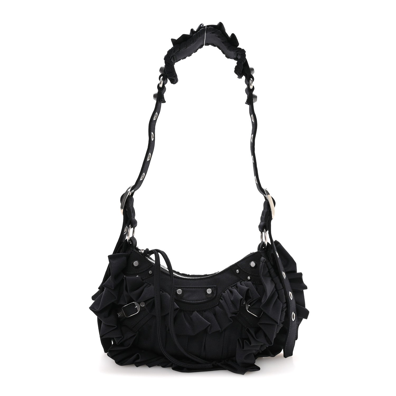 Ruffled Jersey Le Cagole Shoulder Bag XS Black