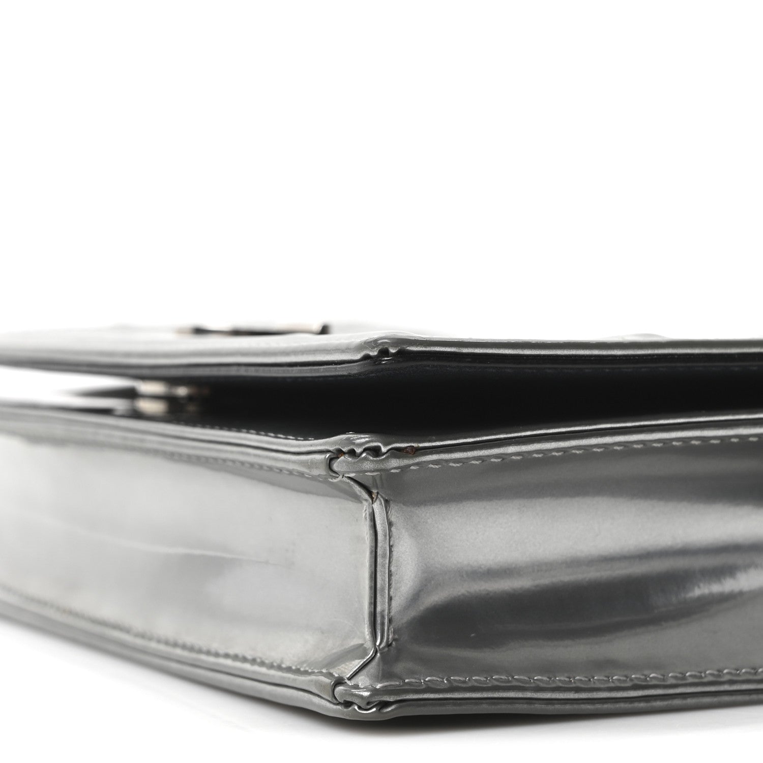 Metallic Patent Micro-Cannage D1ORama Wallet on Chain Pouch Silver