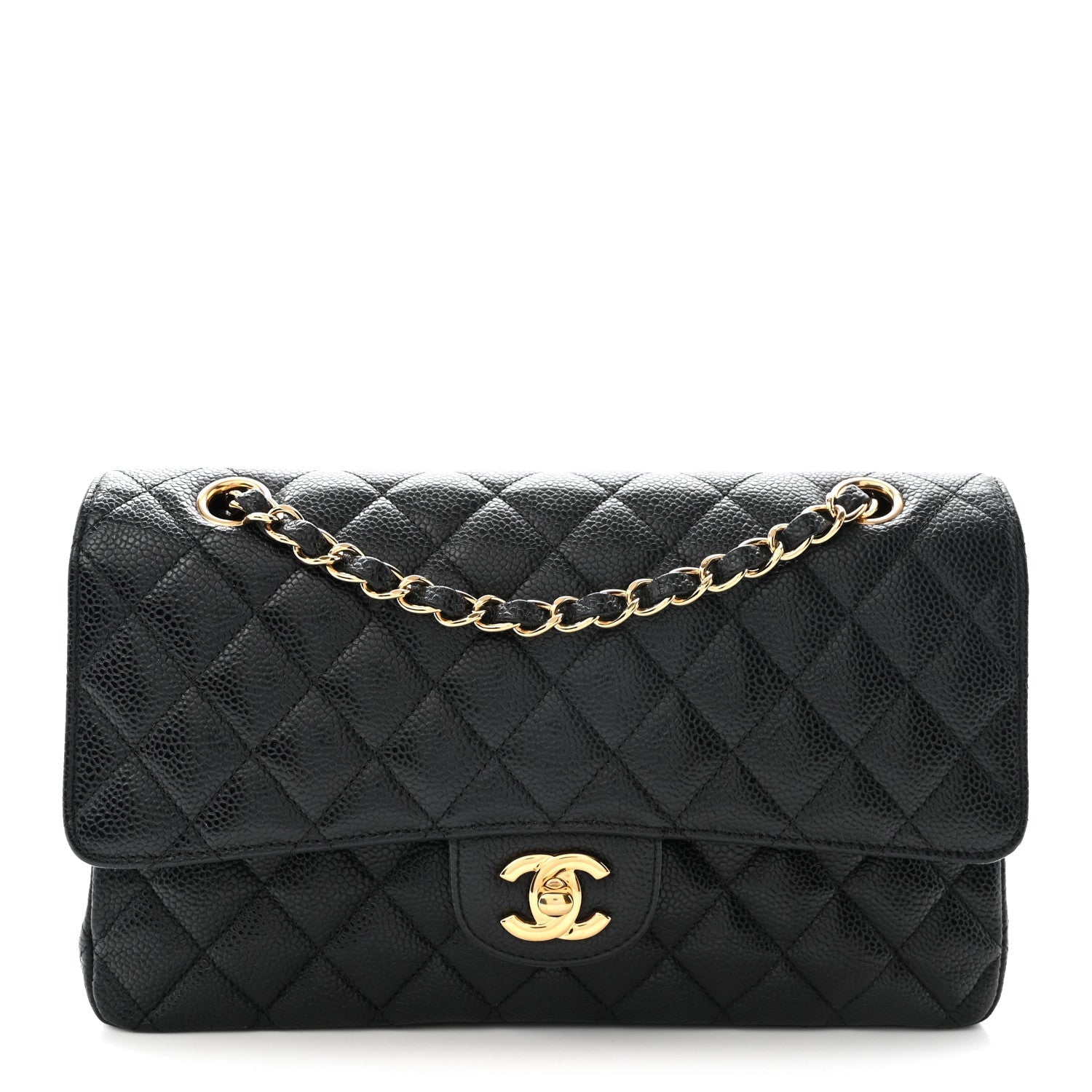 Caviar Quilted Medium Double Flap Black