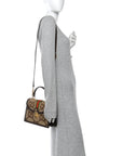 Monogram Jumbo GG Textured Dollar Calfskin Web Small Ophidia Padlock Top Handle Bag Camel Ebony New Acero