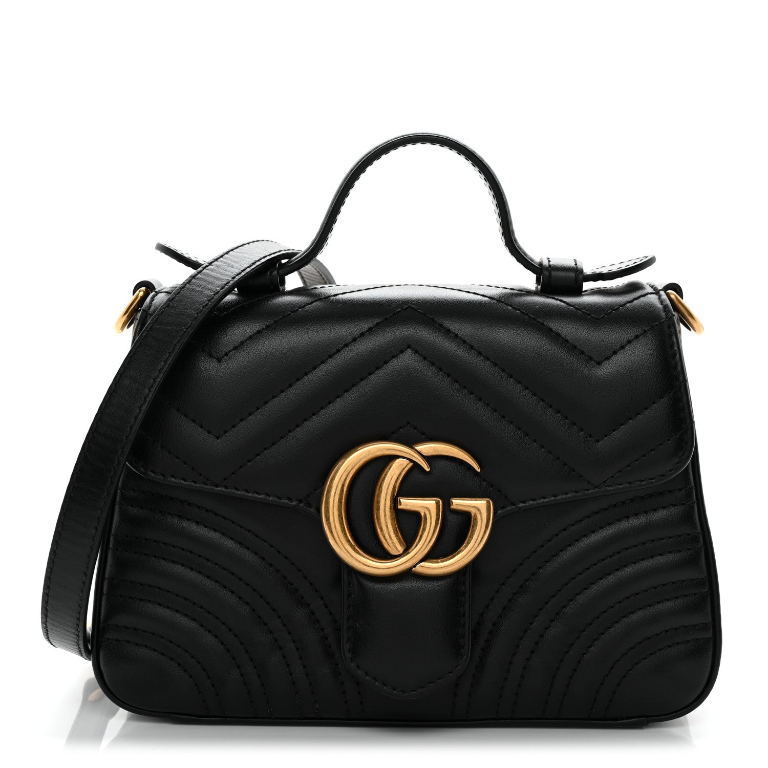 Calfskin Matelasse Mini GG Marmont Top Handle Shoulder Bag Black