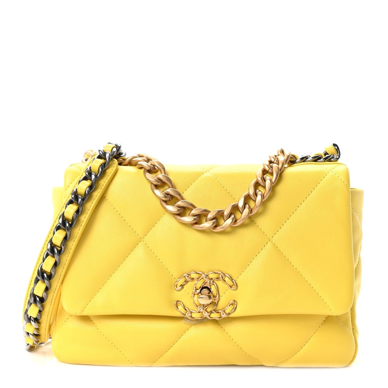 Lambskin Quilted Medium CHNL 19 Flap Yellow
