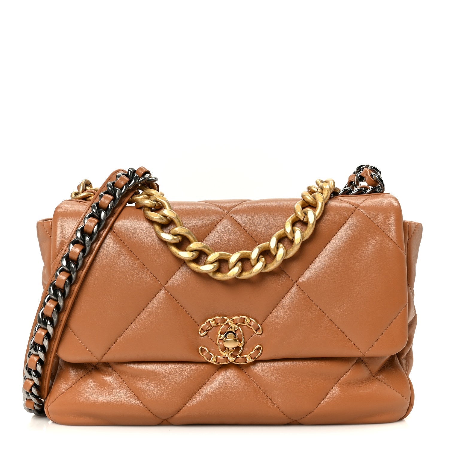 Lambskin Quilted Large CHNL 19 Flap Brown