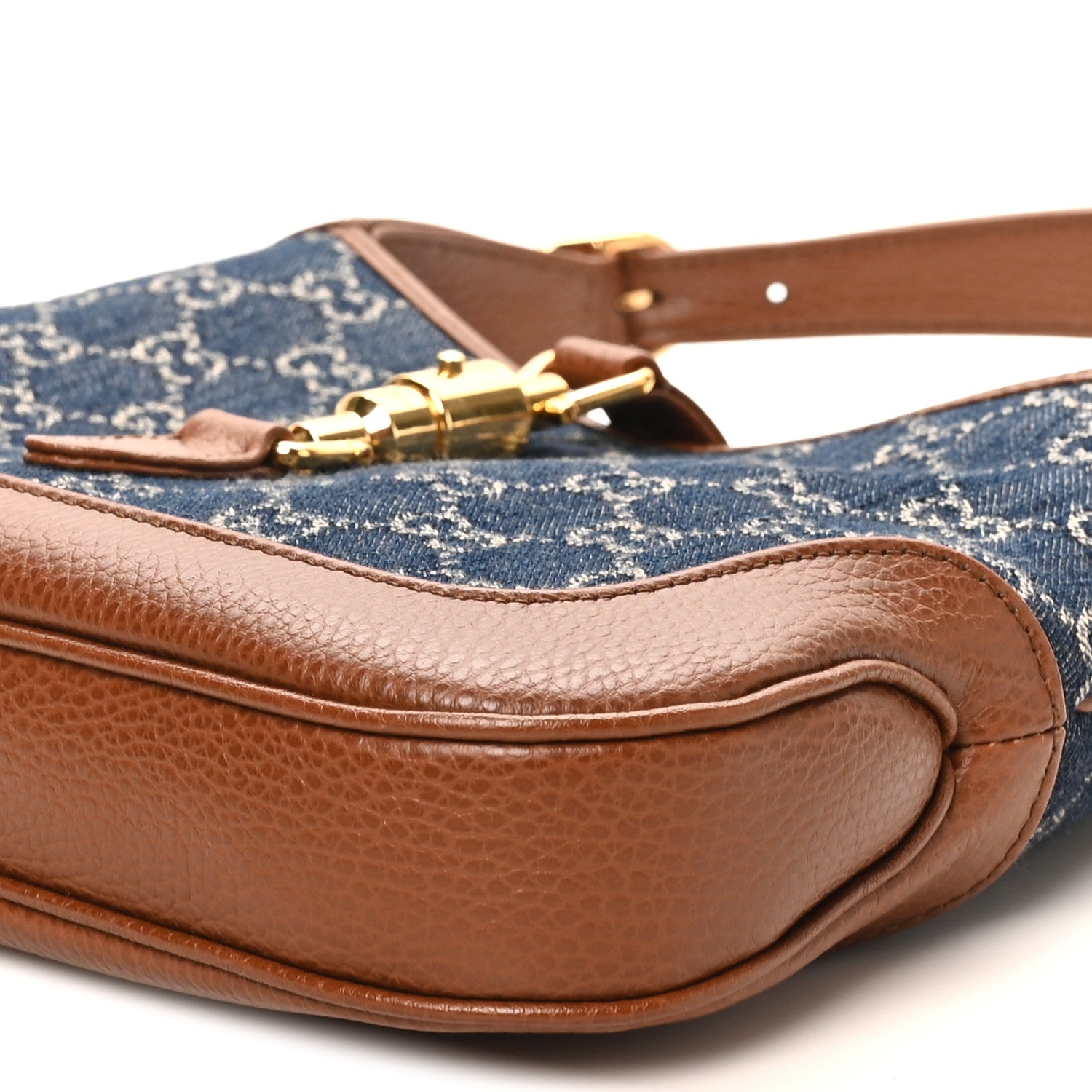 New Denim GG Monogram Calfskin Small Jackie 1961 Hobo Blue Tea Cuir