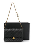Calfskin Quilted Belt Chain Flap Black