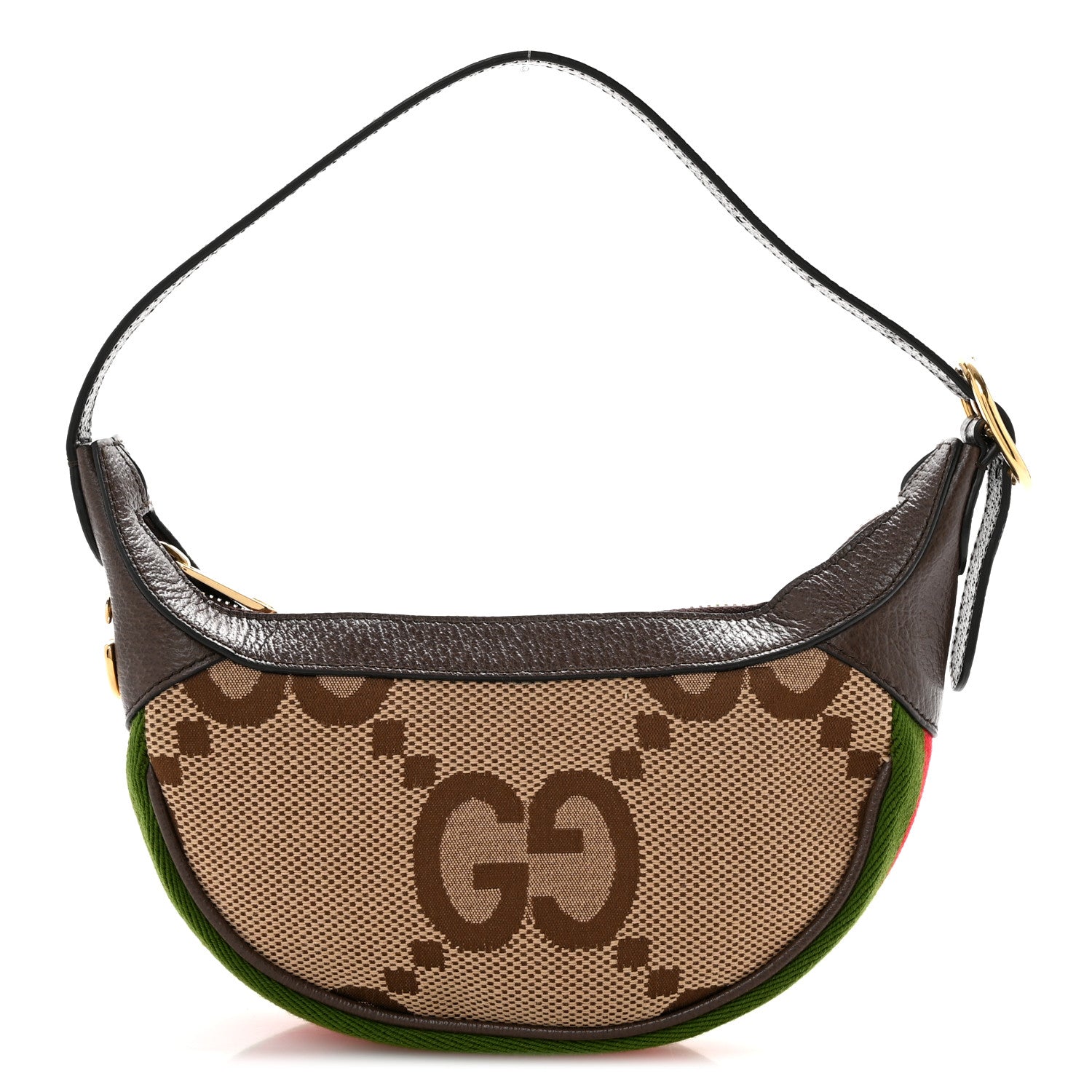 Monogram Jumbo GG Textured Dollar Calfskin Web Mini Ophidia Half Moon Hobo Camel Ebony New Acero