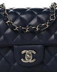 Lambskin Quilted Mini Rectangular Flap Dark Navy Blue
