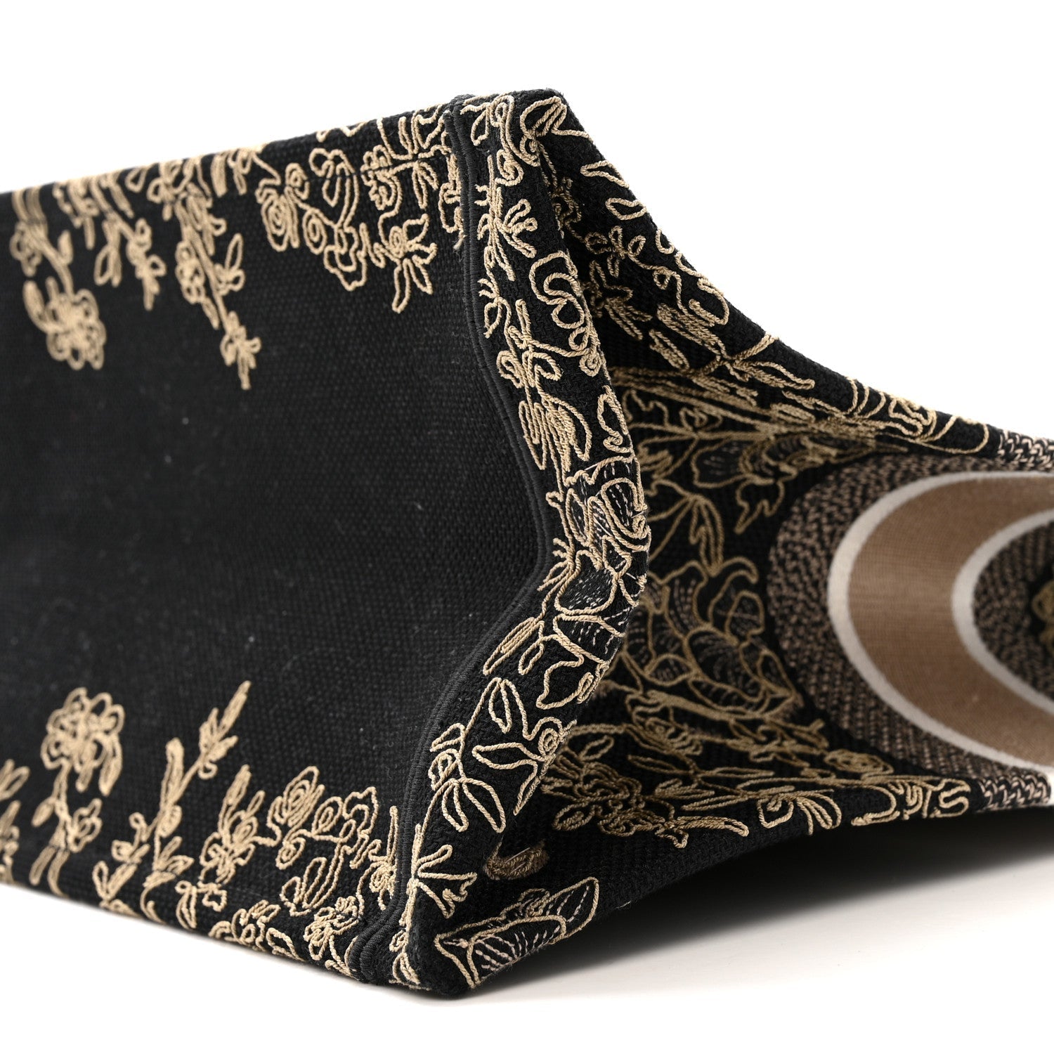 Canvas Embroidered Large Ornamental Cornely Book Tote Black Beige