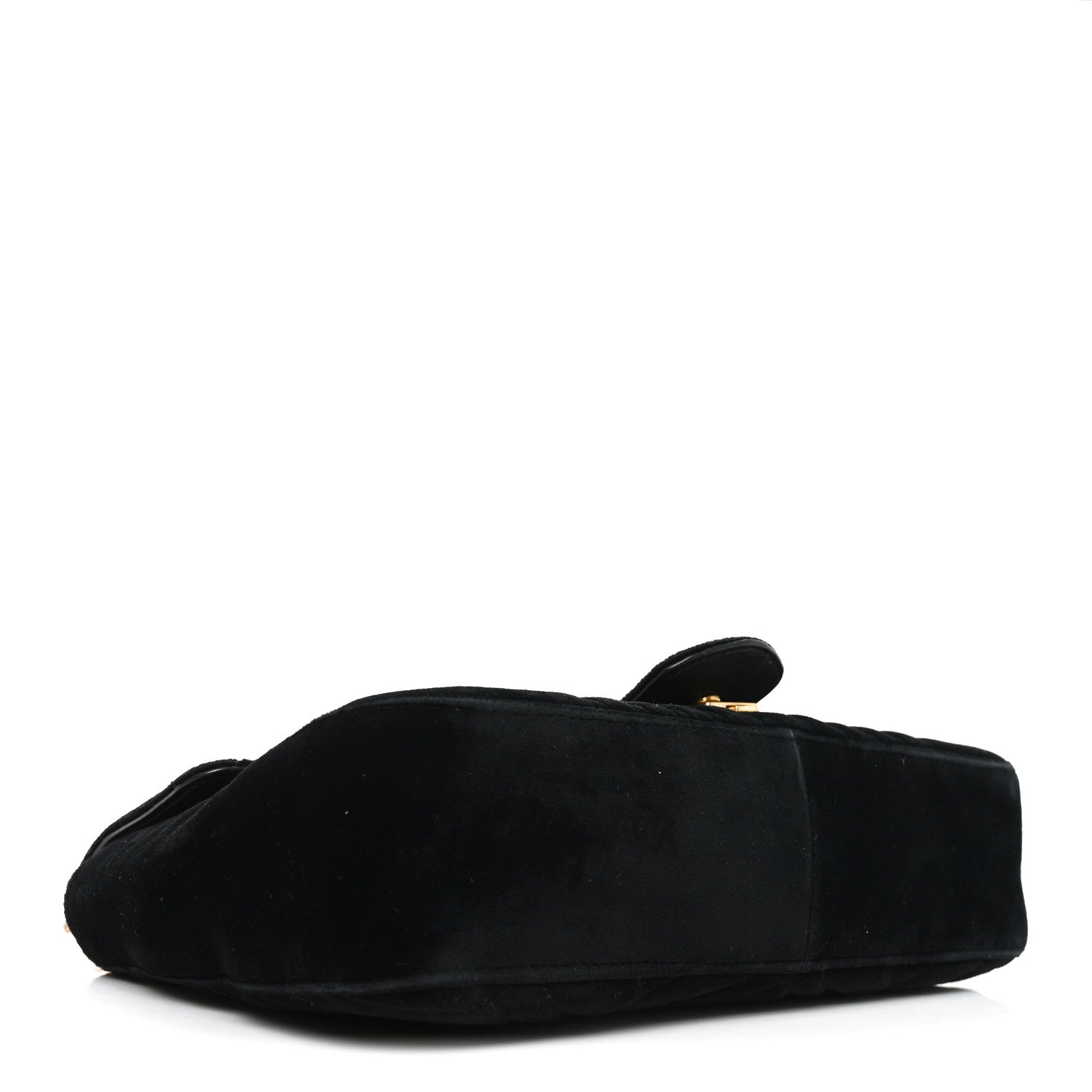 Velvet Matelasse Medium GG Marmont Shoulder Bag Black