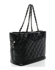 Aged Calfskin Quilted Large Cotton Club Tote Black