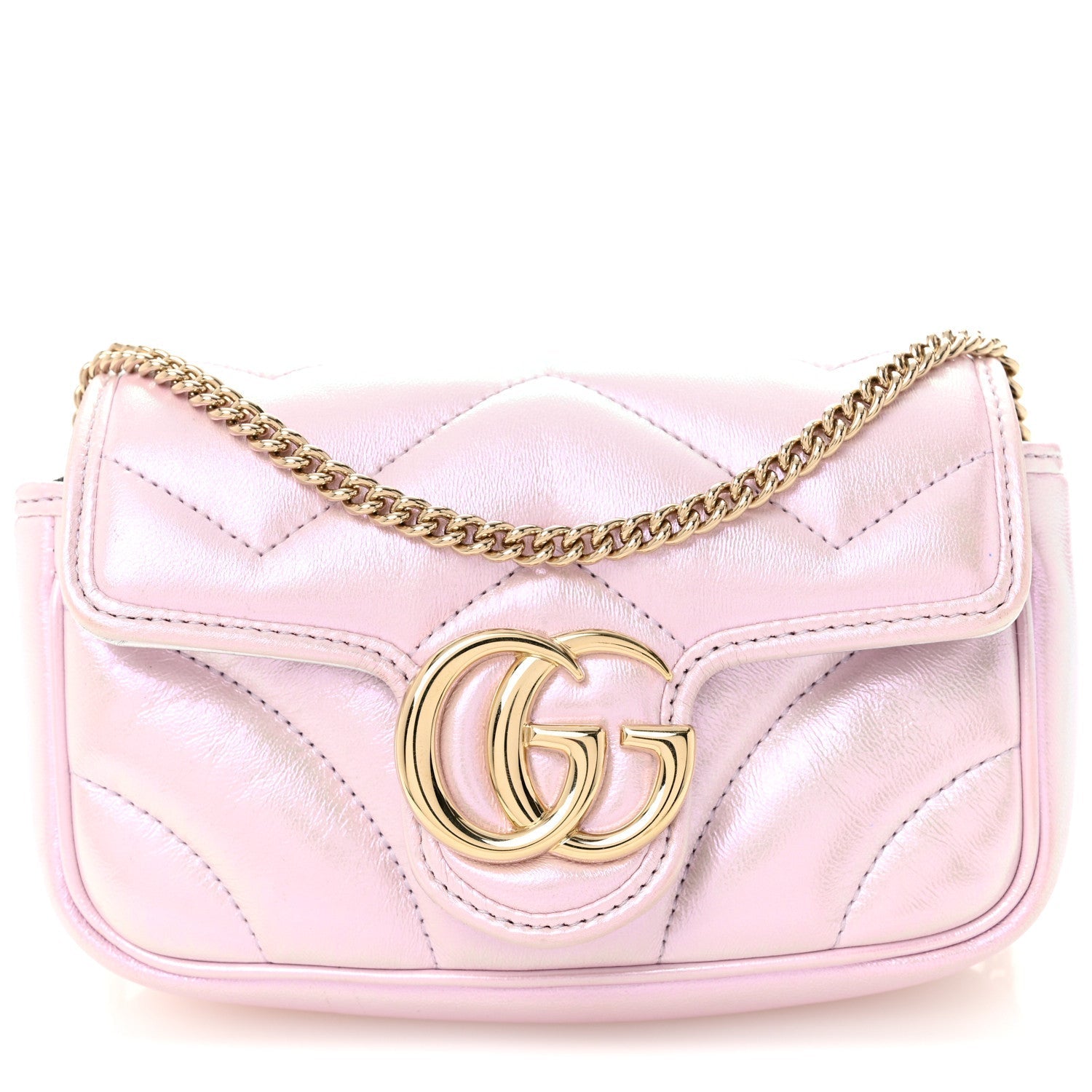 Iridescent Nappa Chevron Matelasse Super Mini GG Marmont Shoulder Bag Iridescent Escape Pink