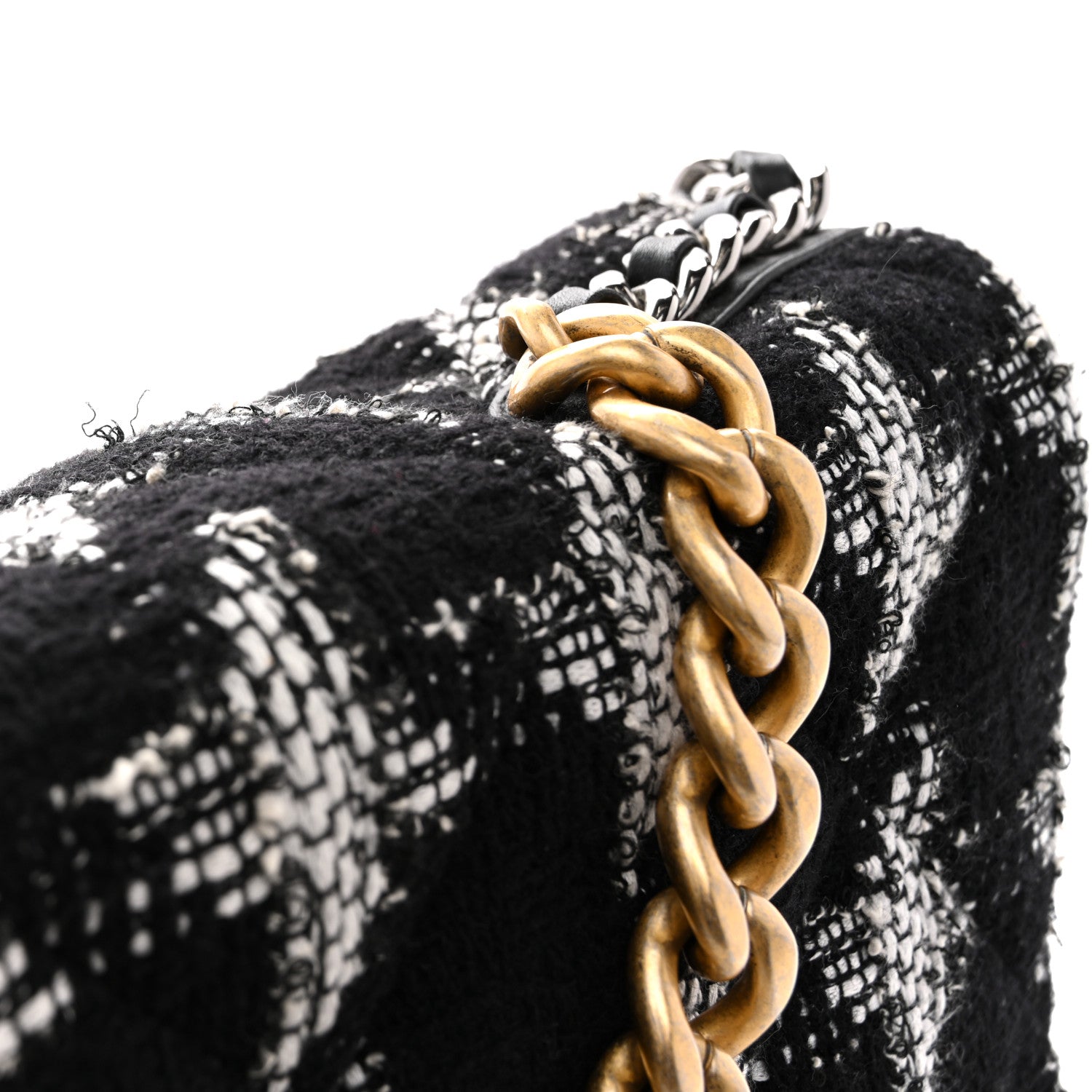 Tweed Quilted Maxi CHNL 19 Flap Black White