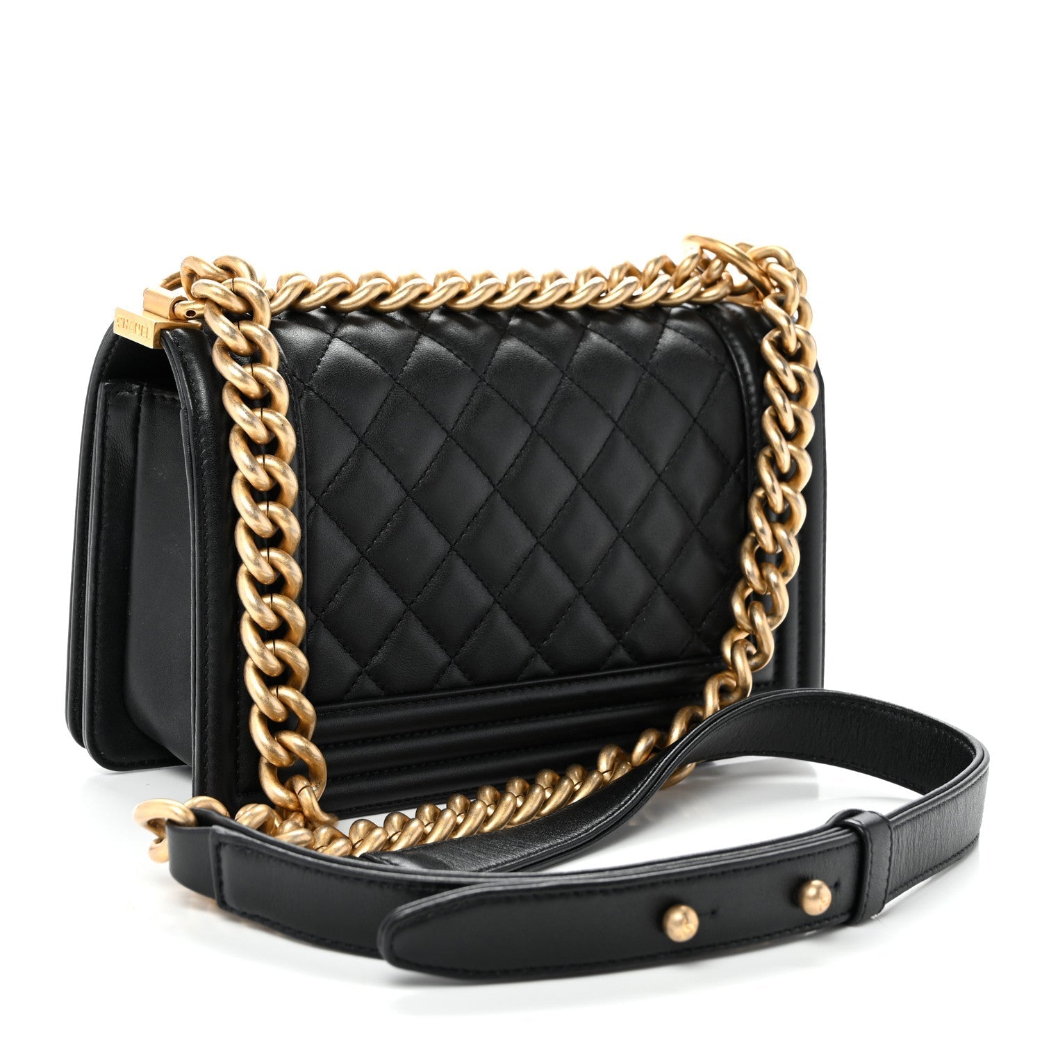 Calfskin Quilted Small Boy Flap Black