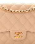 Caviar Quilted Jumbo Double Flap Light Beige