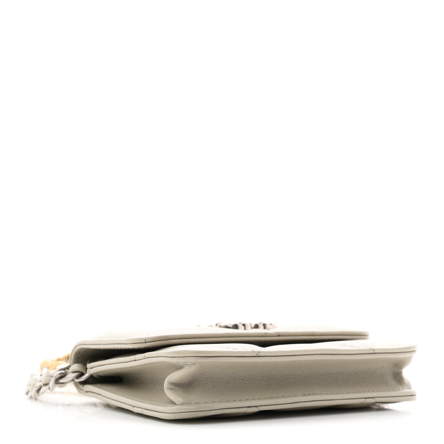 Lambskin Quilted CHNL 19 Flap Coin Purse With Chain Grey