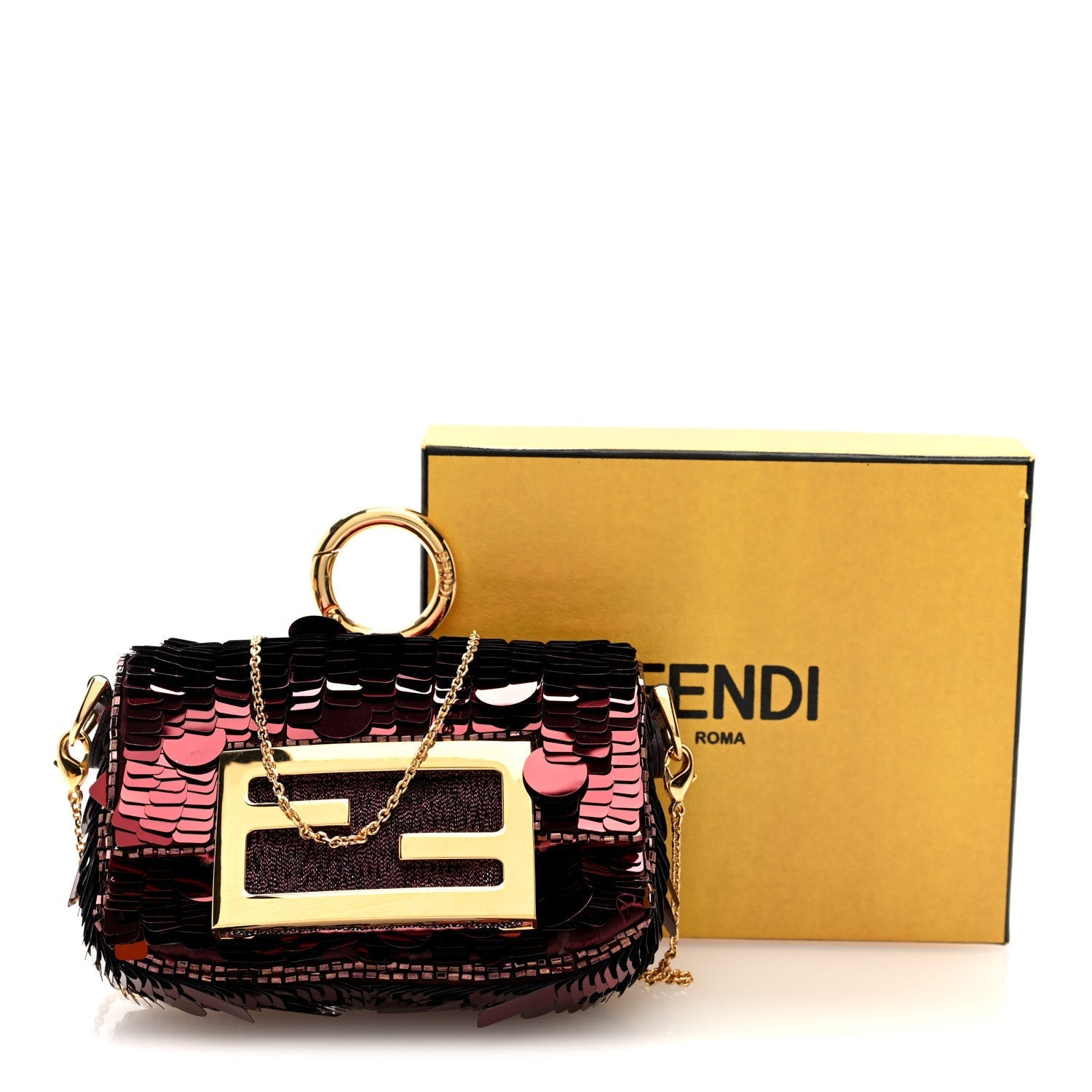 Sequin Paillettes Shiny Nappa Sex and the City Nano Maxi Buckle Baguette Charm Granata