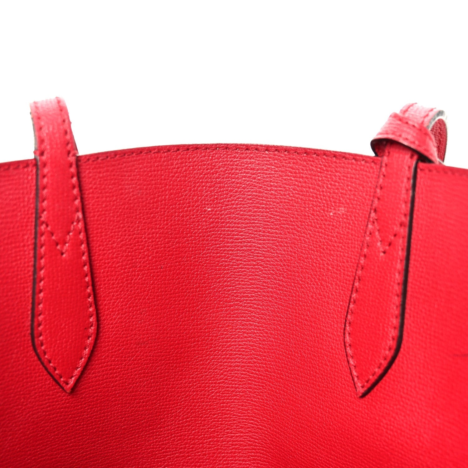 Grainy Calfskin Haymarket Check Medium Reversible Tote Red