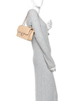 Caviar Quilted Small Double Flap Beige