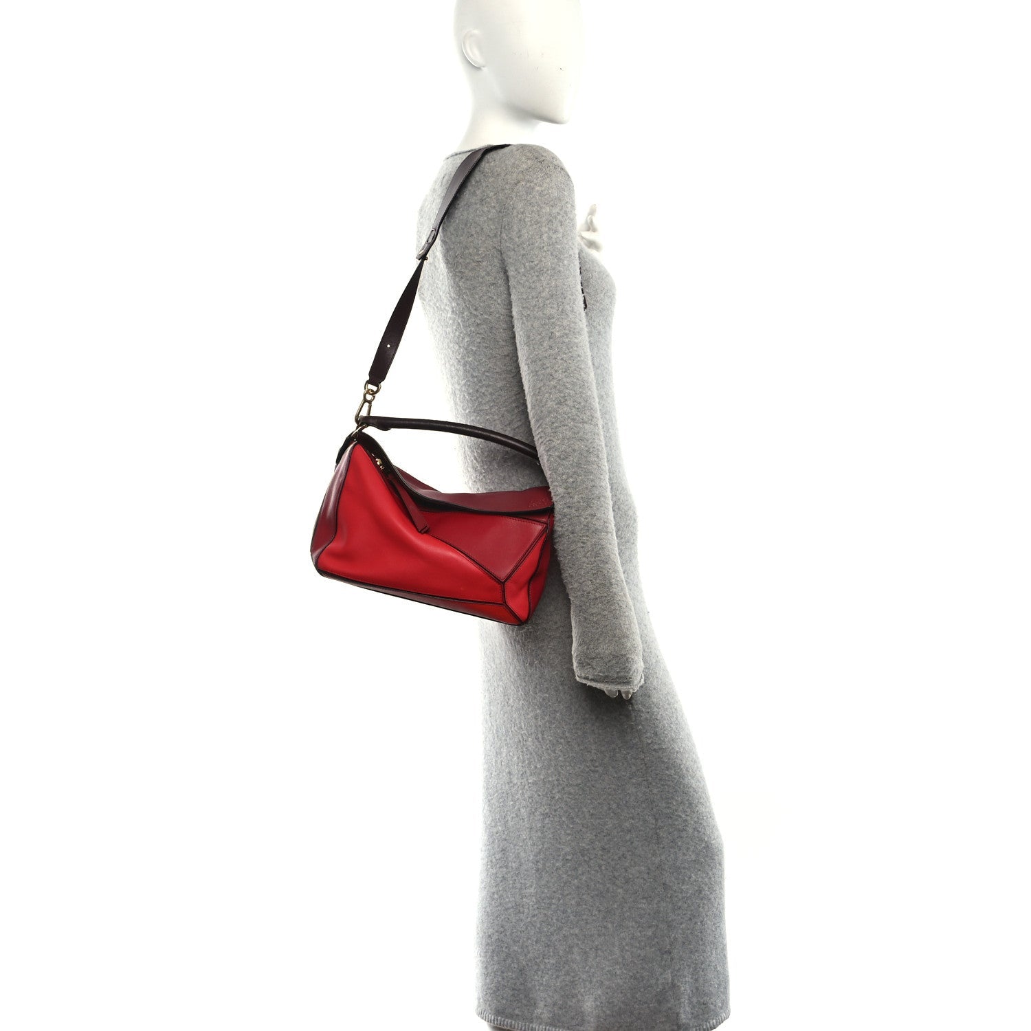 Calfskin Colorblock Medium Puzzle Bag Red