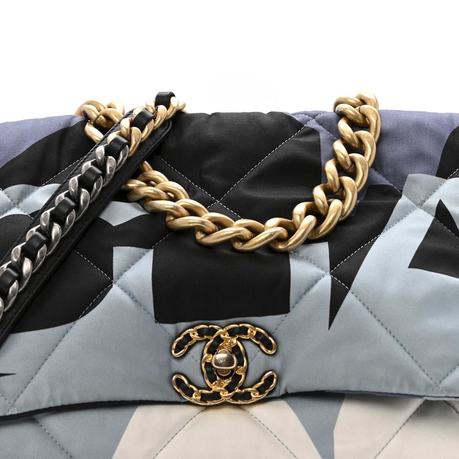Silk Maxi Scarf CHNL 19 Flap Black Blue White
