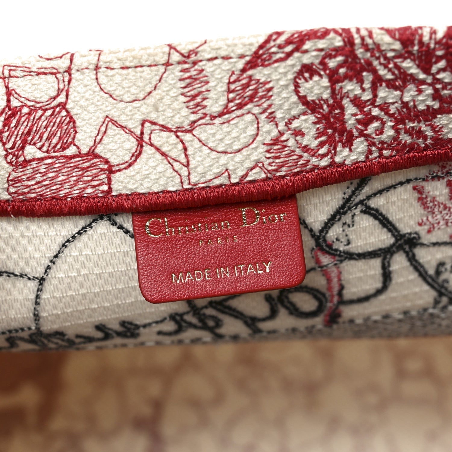 Canvas Embroidered Medium D1ORamour D-Royaume Book Tote Red Multicolor