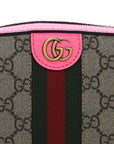 GG Supreme Monogram Textured Dollar Calfskin Web Ophidia Small Crossbody Bag Beige Ebony Fuchsia