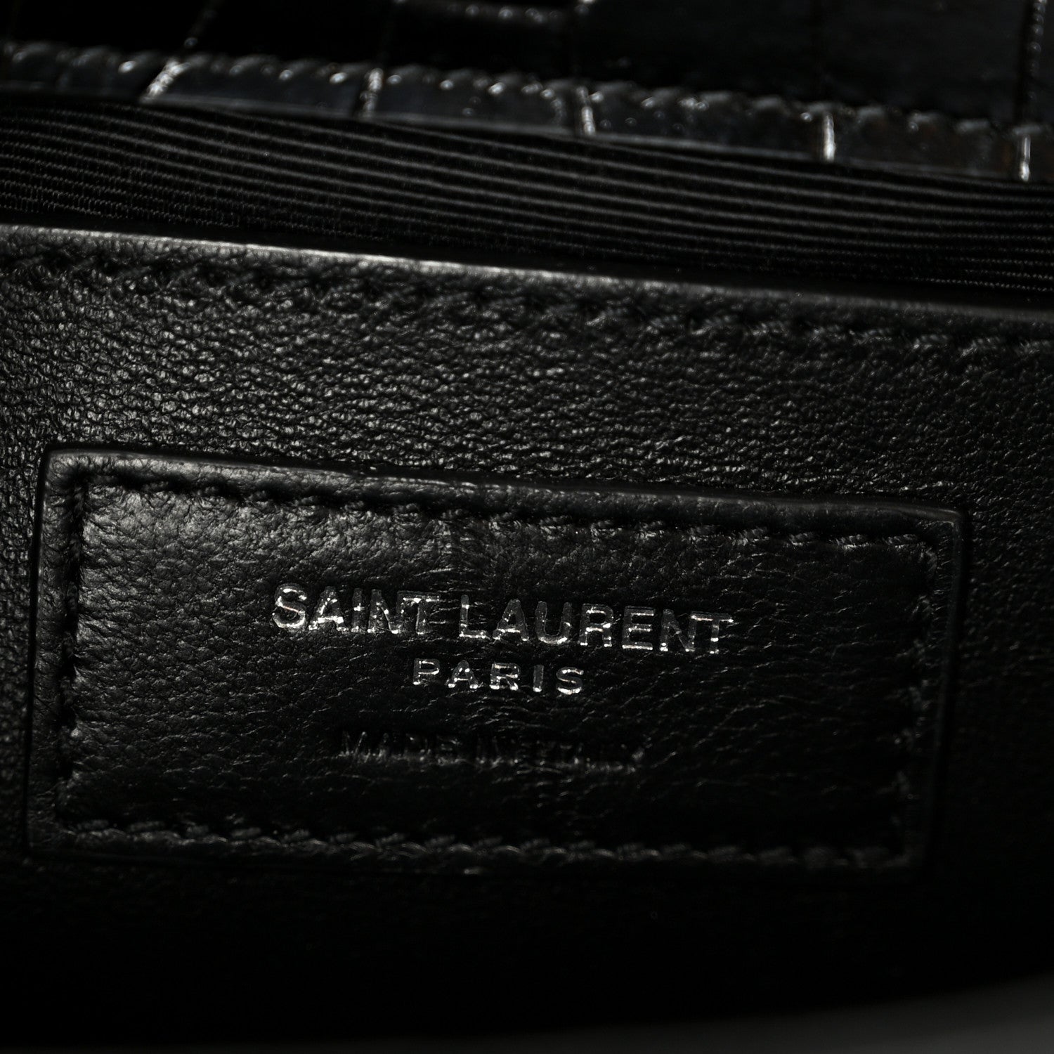 Calfskin Crocodile Embossed Small Classic Monogram Kate Tassel Satchel Black
