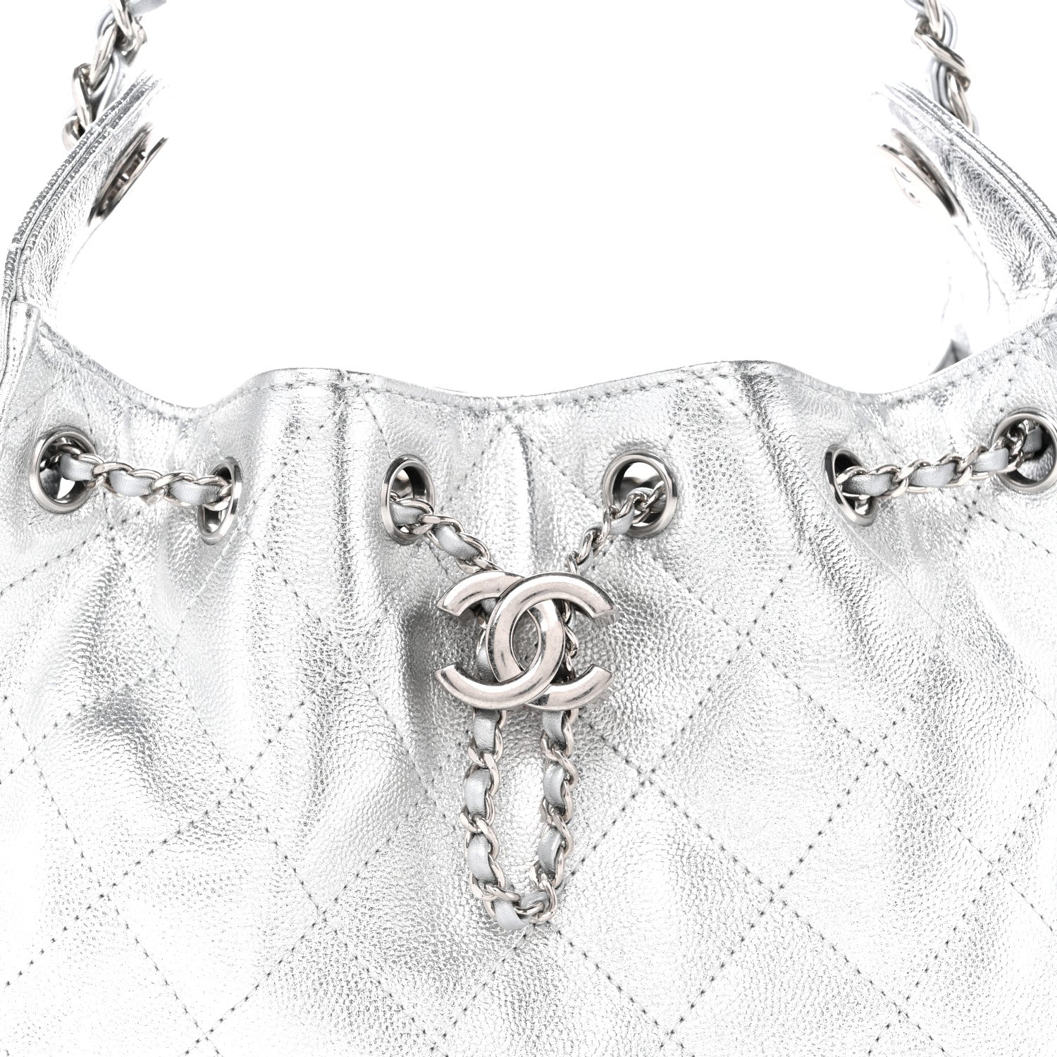 Metallic Caviar Quilted Mini CHNL 25 Handbag Silver