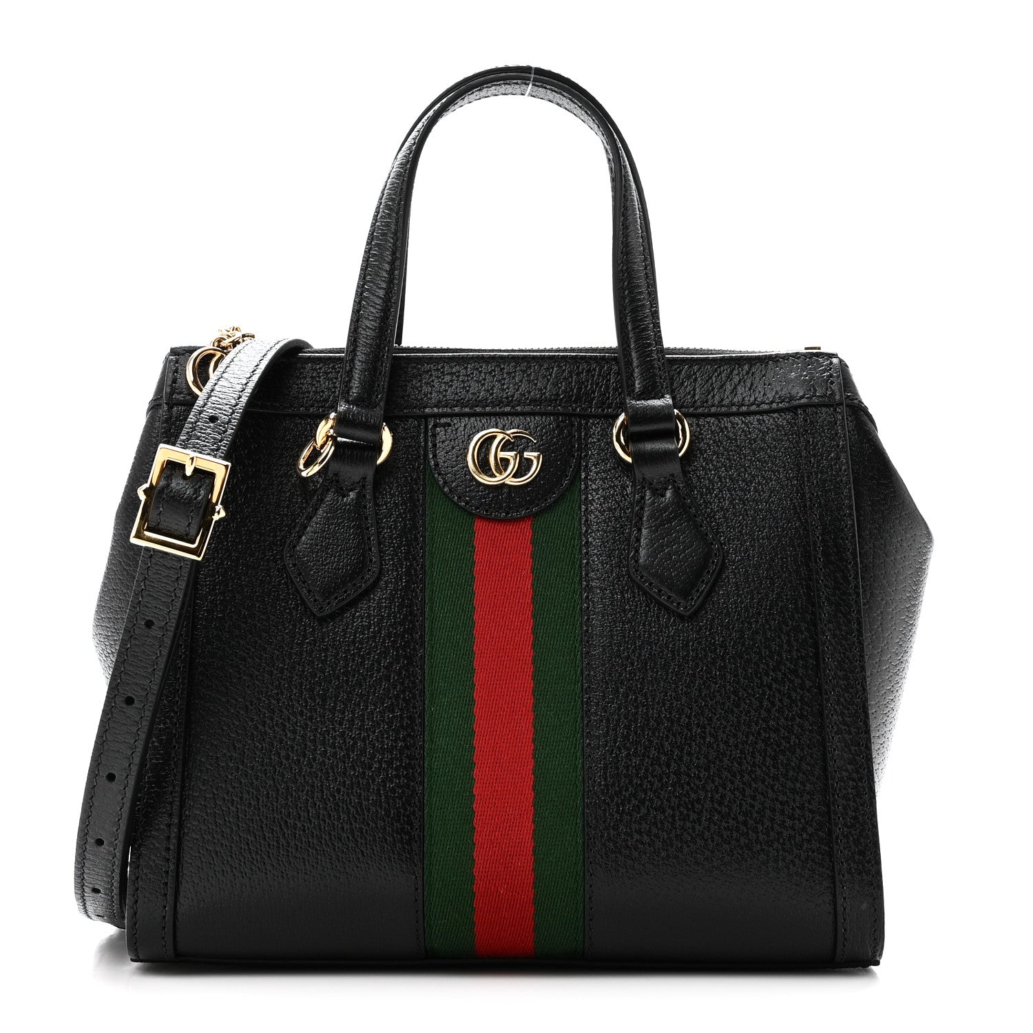 Textured Calfskin Web Small Ophidia Tote Bag Black