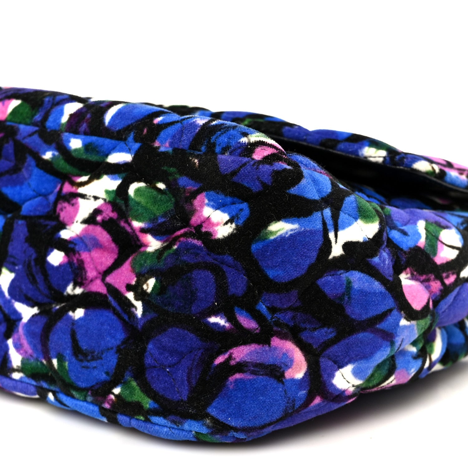 Velvet Floral Quilted M BB Round Shoulder Bag Bleu