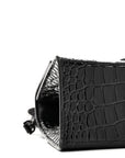 Shiny Calfskin Monochrome Crocodile Embossed Small Hourglass Top Handle Bag Black