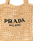 Yarn Raffia Effect Crochet Logo Embroidered Tote Bag Naturale