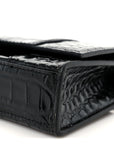 Shiny Calfskin Monochrome Crocodile Embossed Hourglass Chain Bag Black