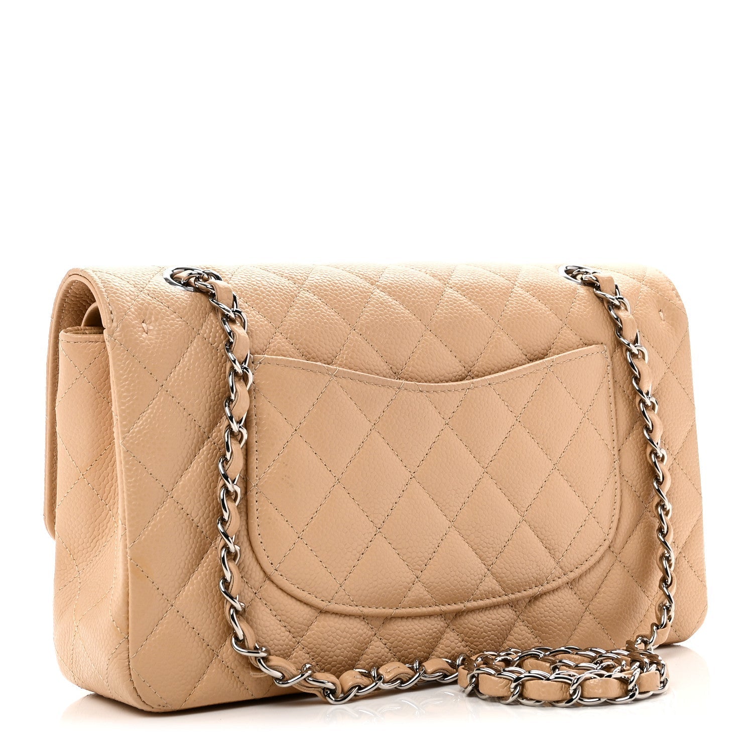 Caviar Quilted Medium Double Flap Beige