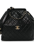 Lambskin Quilted Drawstring Bag Black
