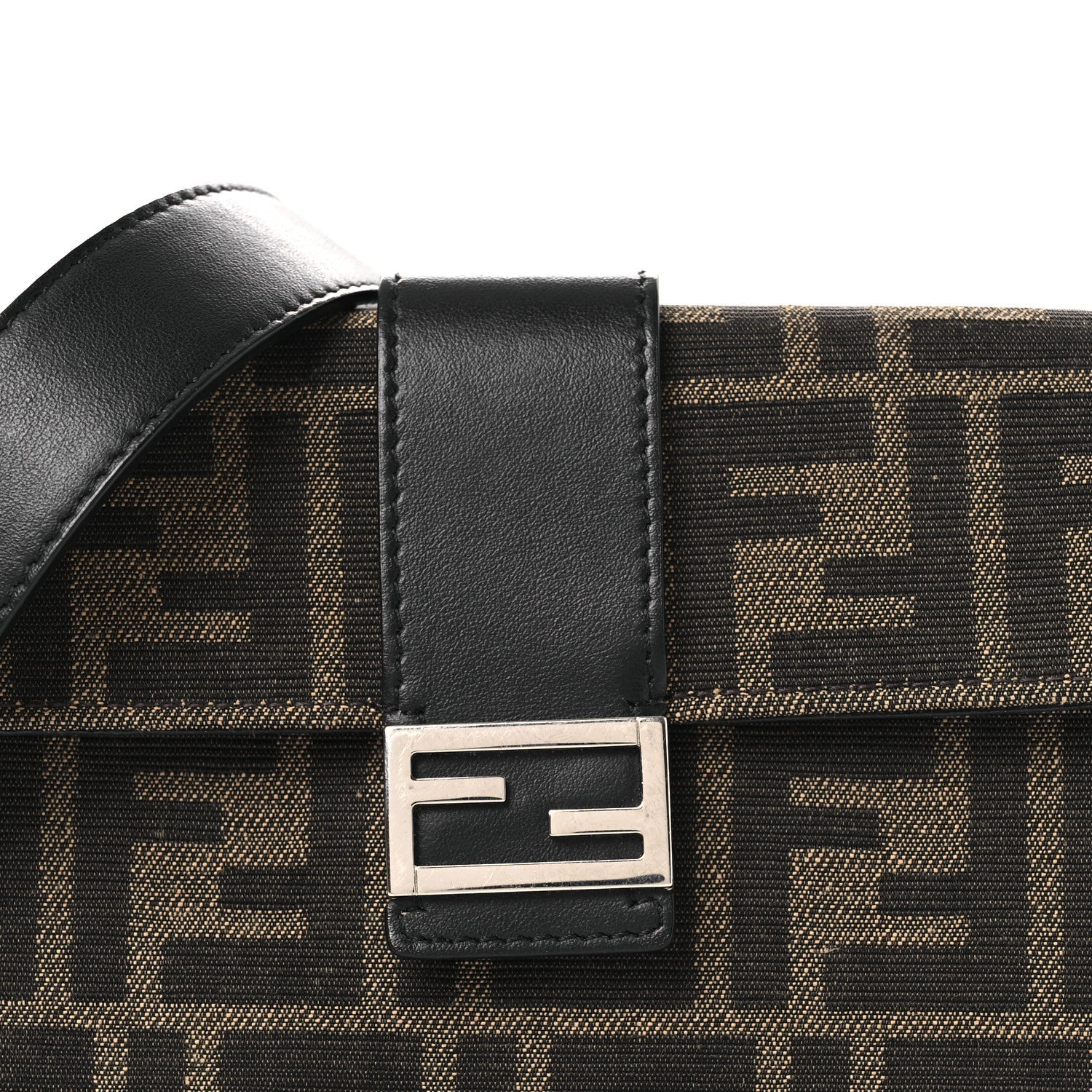 Recycled Fabric Jacquard Vitello Grace FF 1974 Baguette Belt Pouch Tobacco Moro Black