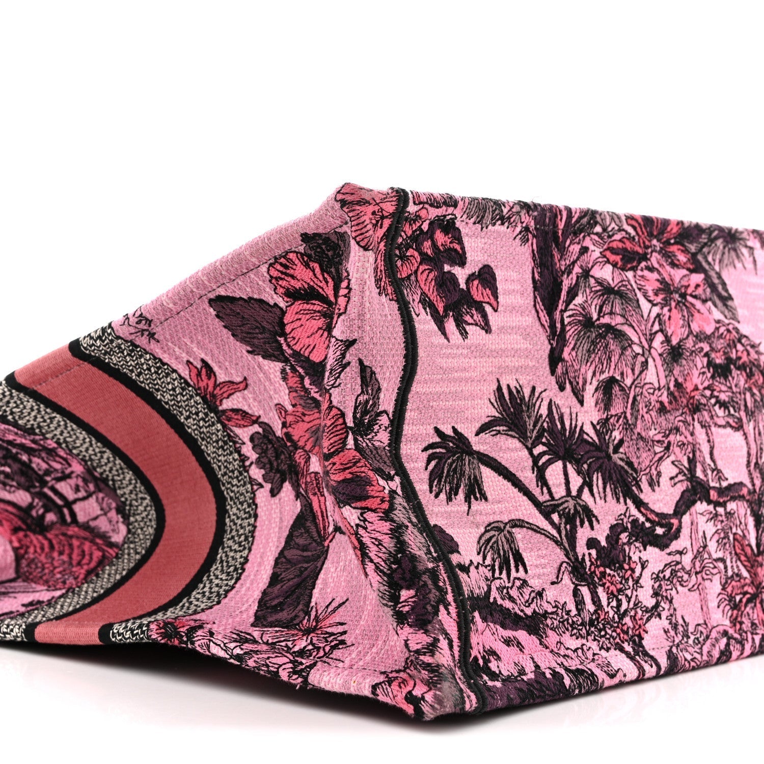 Canvas Embroidered Large Toile de Jouy Voyage Book Tote Fuchsia Multicolor