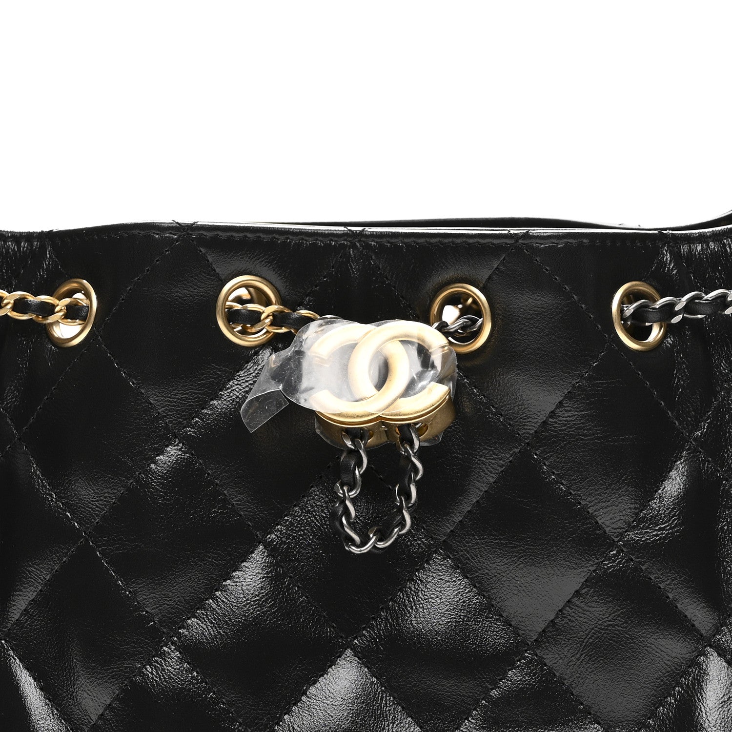 Shiny Crumpled Quilted Mini CHNL 25 Handbag Black