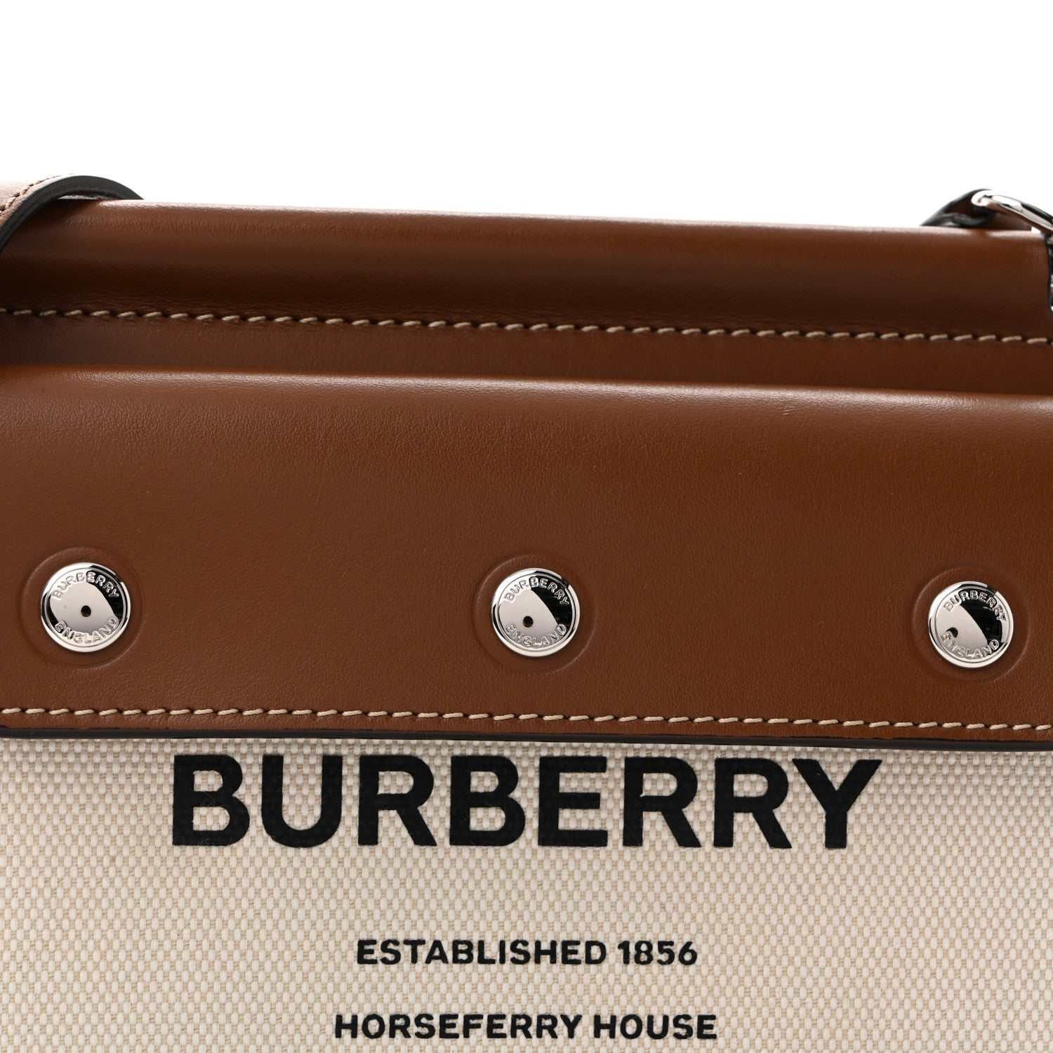 Smooth Calfskin Canvas Horseferry Print Mini Title Bag with Pocket Natural Malt Brown