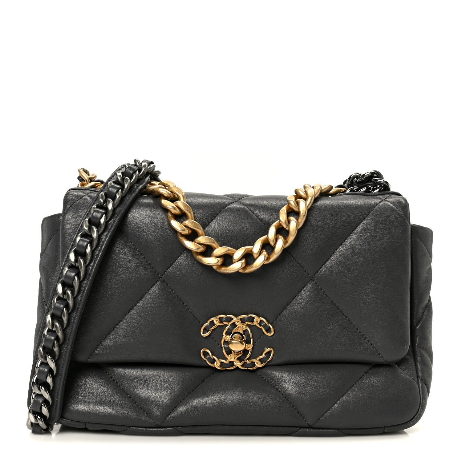 Lambskin Quilted Medium CHNL 19 Flap Dark Grey
