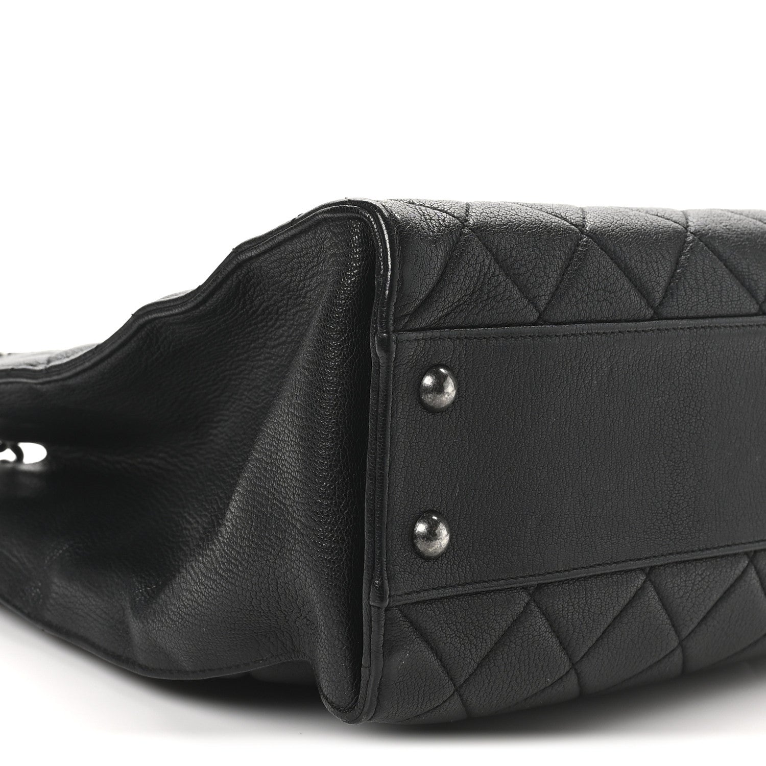 Goatskin Quilted Small Perfect Edge Shopping Tote Black