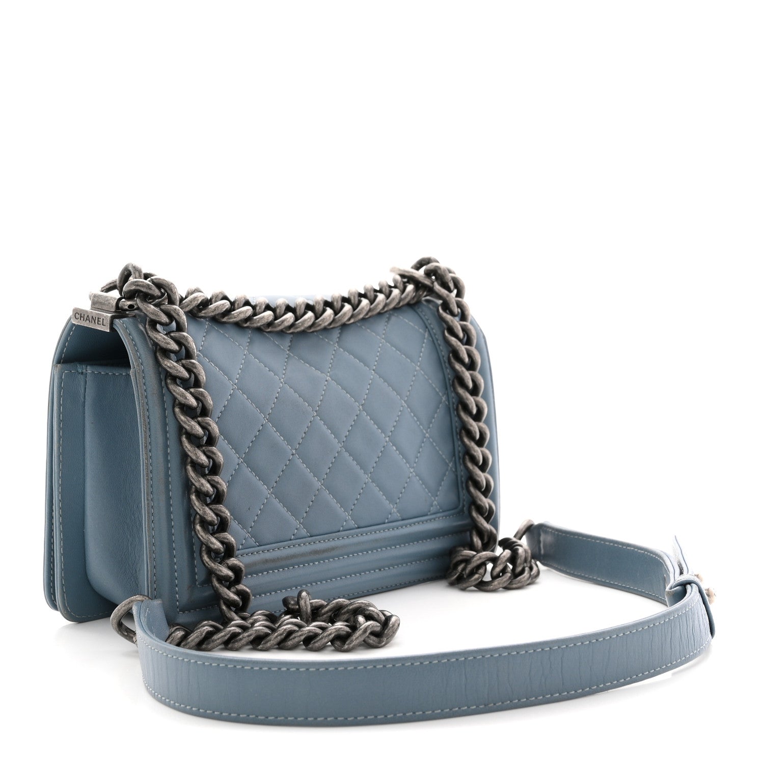 Lambskin Quilted Small Boy Flap Light Blue