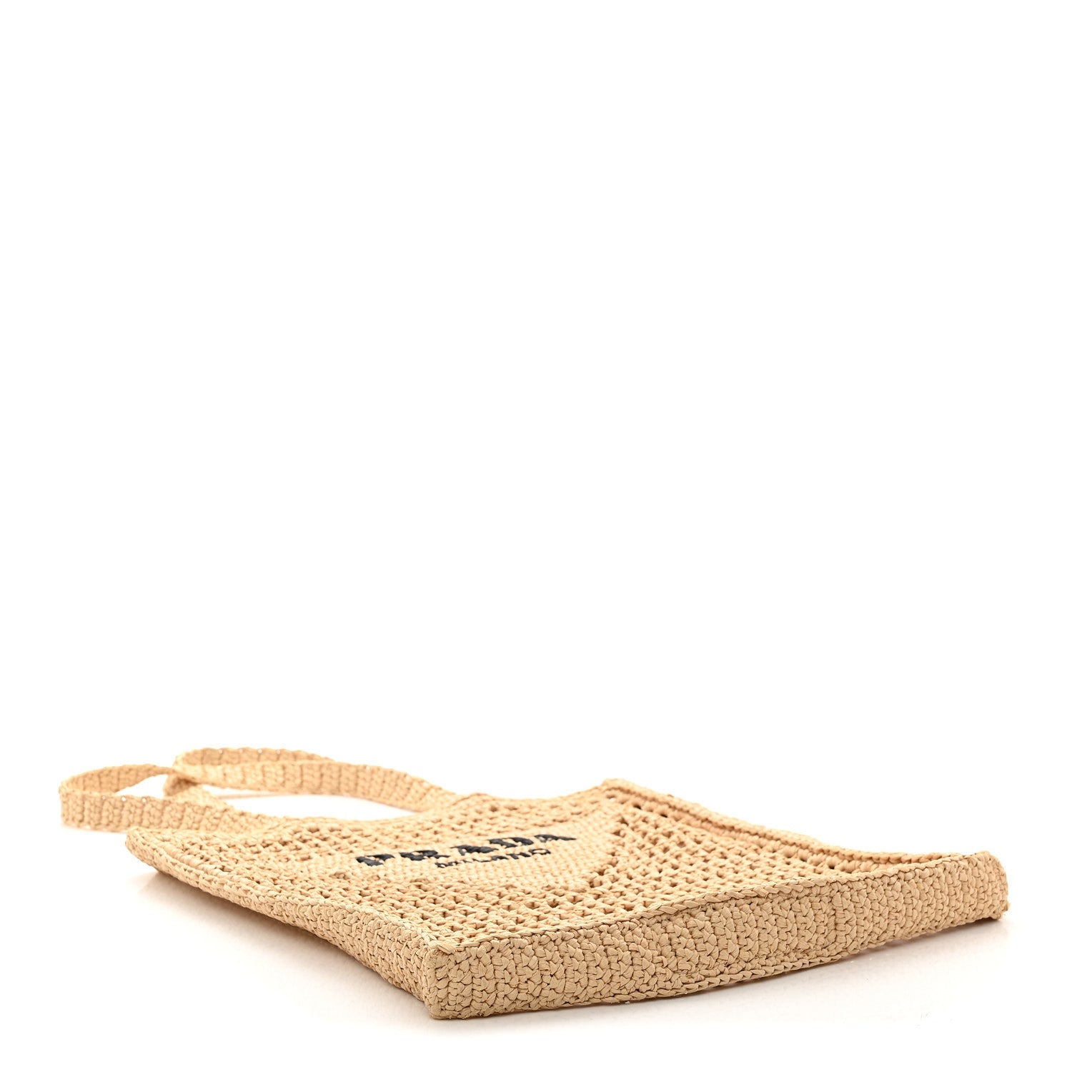 Yarn Raffia Effect Crochet Logo Embroidered Tote Bag Naturale
