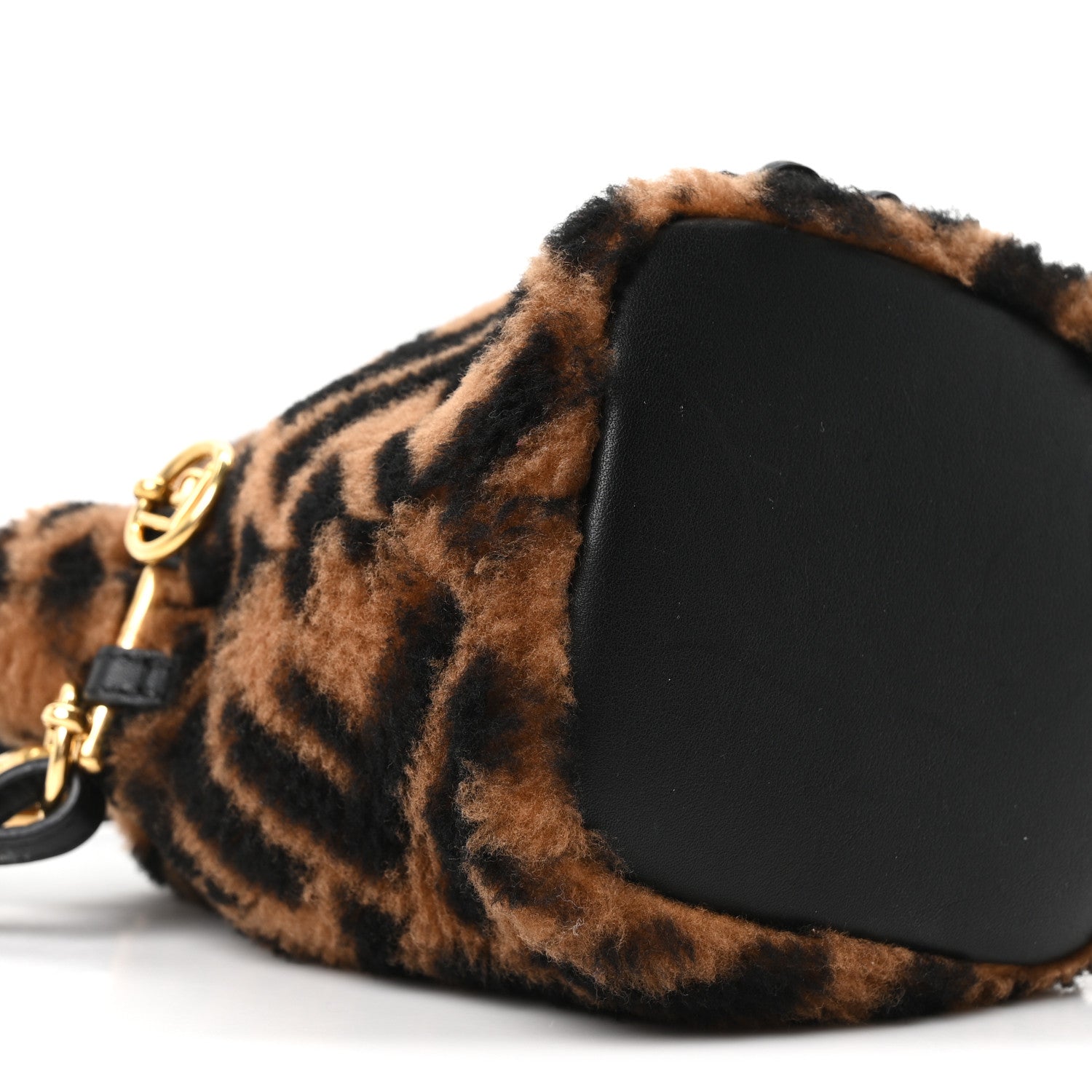Shearling Vitello Dolce F is FNDI Macro FF 1974 Mini Mon Tresor Bucket Bag Tobacco Black