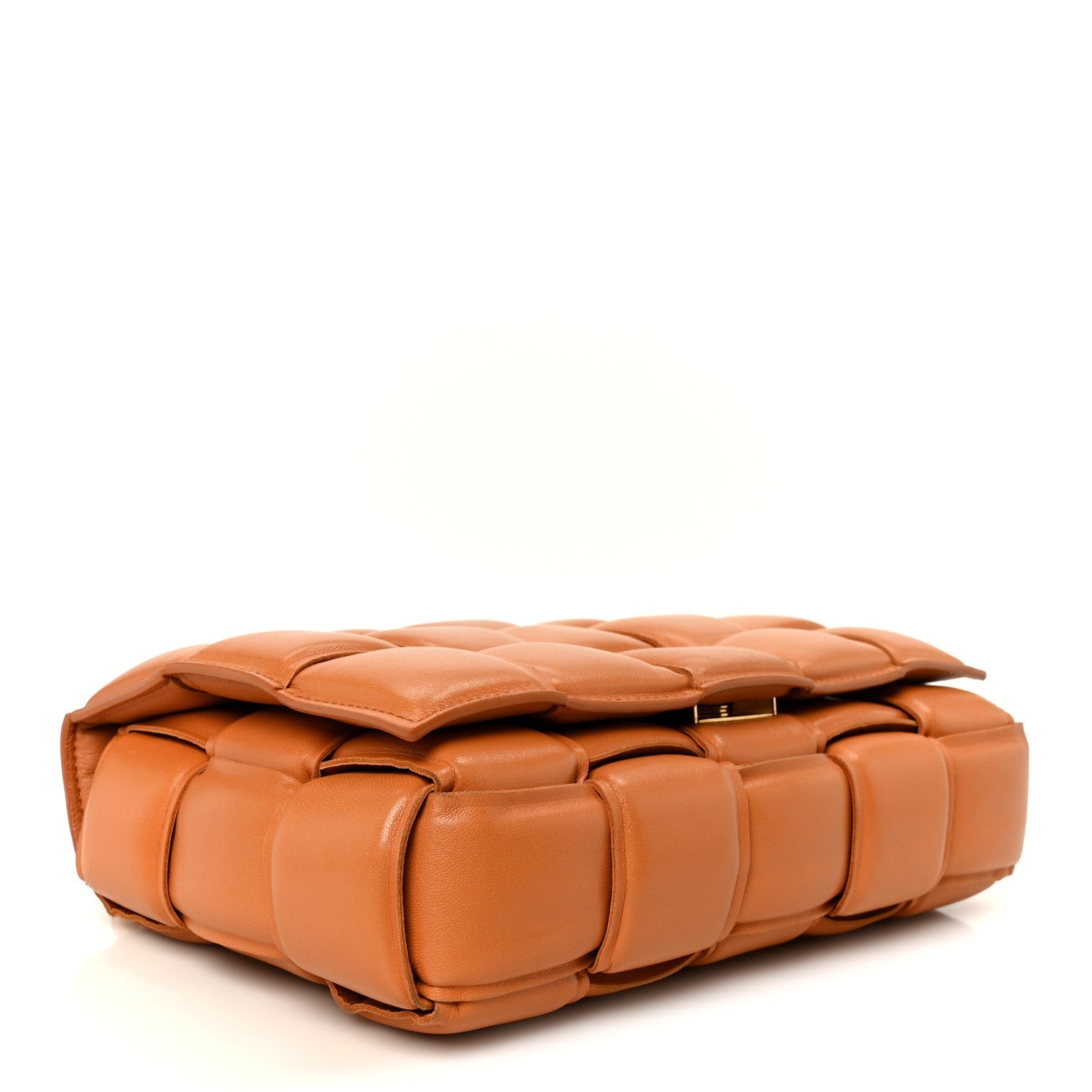 Lambskin Maxi Intreccio Padded Chain Cassette Crossbody Bag Caramel