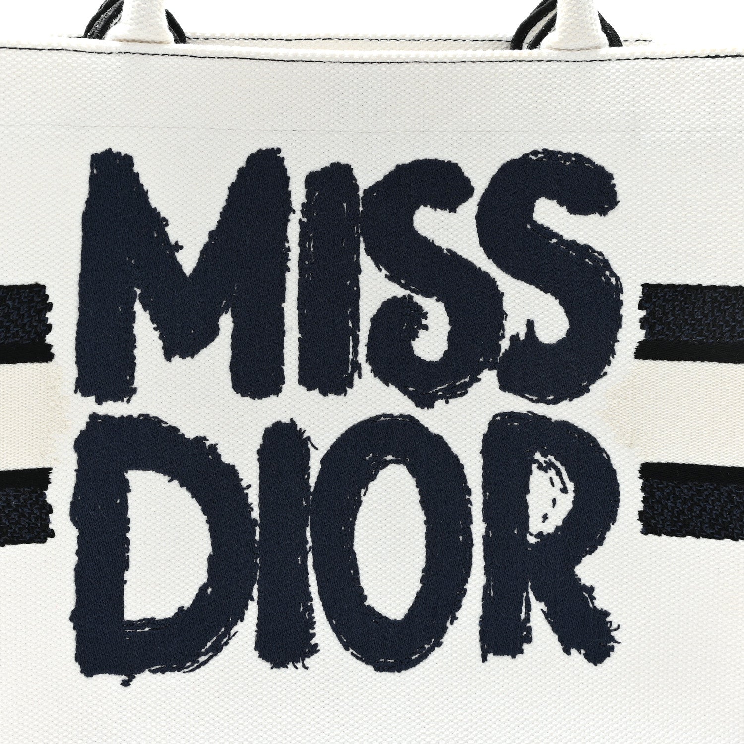 Canvas Embroidered Medium Miss D1OR Graffiti Book Tote Navy White