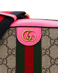 GG Supreme Monogram Textured Dollar Calfskin Web Ophidia Small Crossbody Bag Beige Ebony Fuchsia