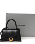 Shiny Box Calfskin Small Hourglass Top Handle Bag Black