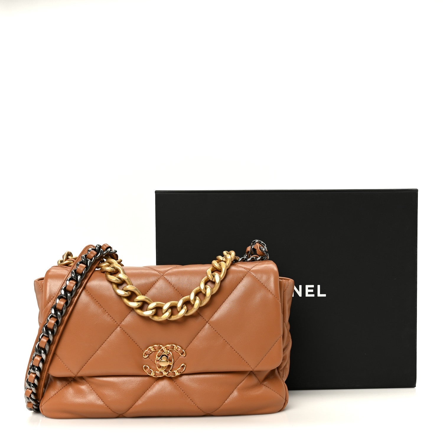 Lambskin Quilted Large CHNL 19 Flap Brown