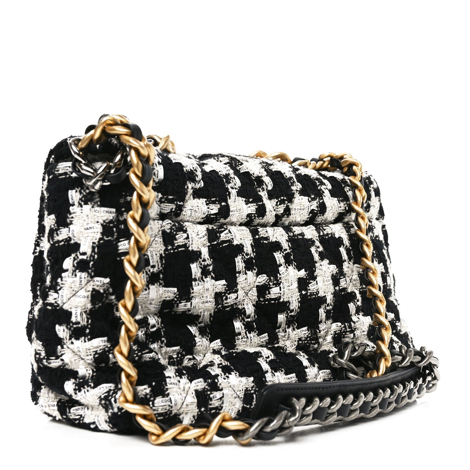 Tweed Quilted Large CHNL 19 Flap Black Ecru White